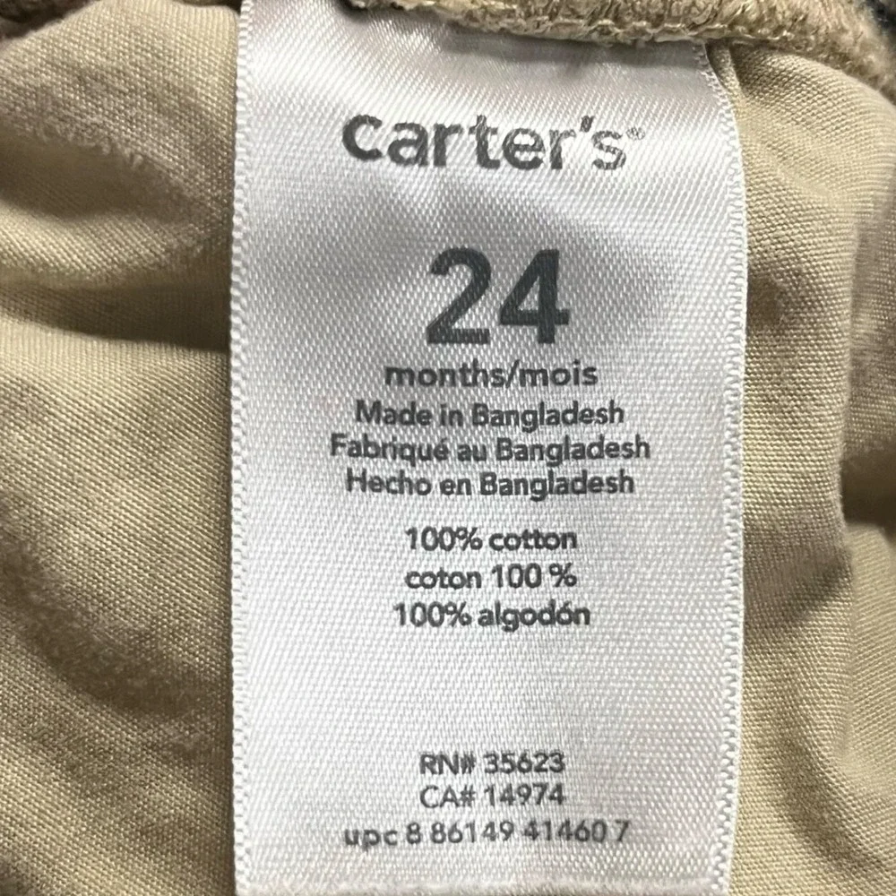 Carters Baby Boys 24M Cargo Pants 3 Pack Khaki & Grey Cotton Pull On Drawstring